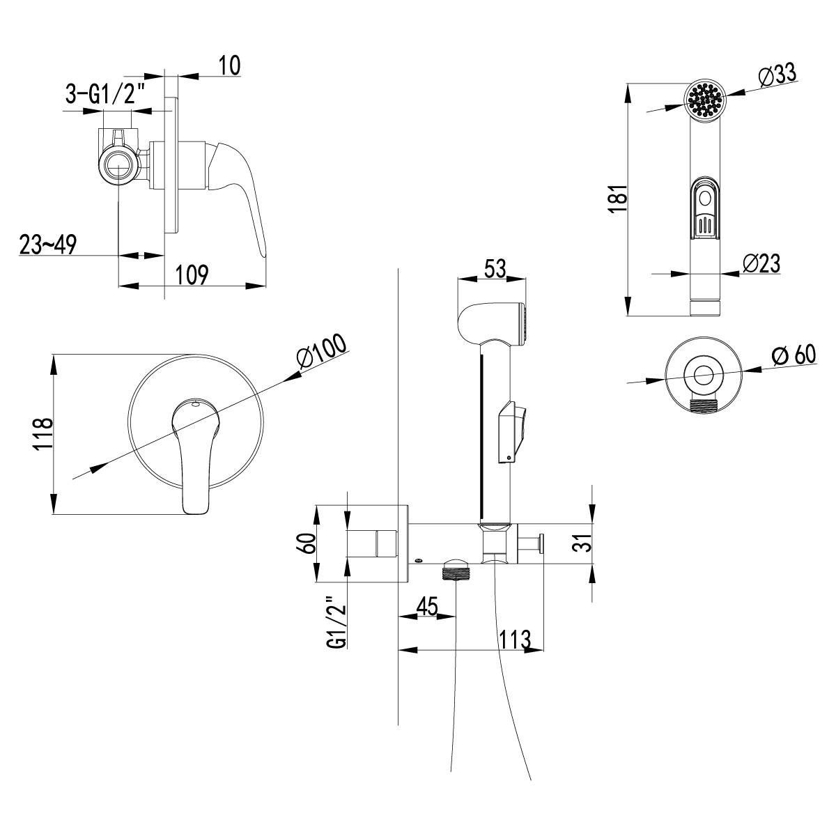 Смеситель Lemark Плюс Эдванс LM1219C с гигиеническим душем, встраиваемый, хром
