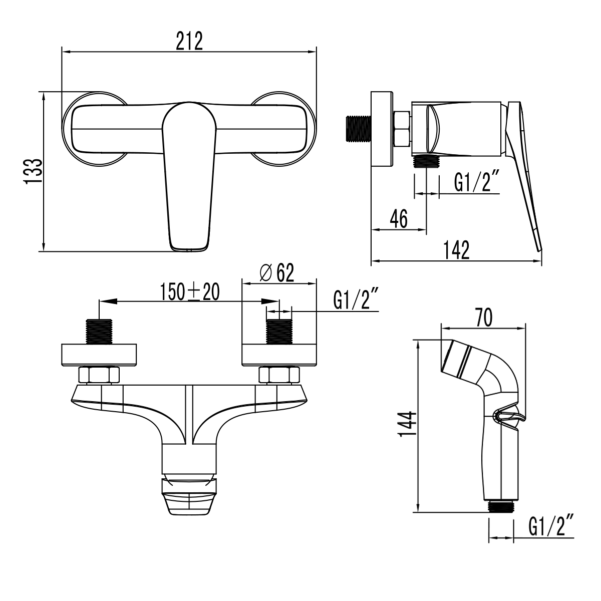 Смеситель Lemark Бронкс LM3718GM с гигиеническим душем, графит