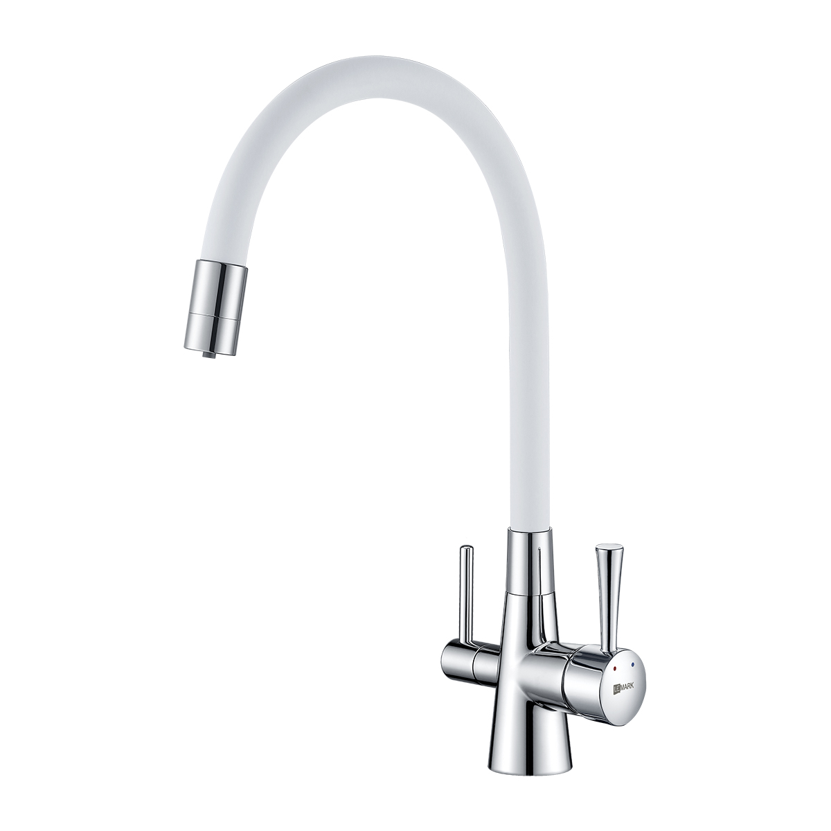 Смеситель Lemark Комфорт LM3075C-White для кухни, гибкий излив, подкл. к фильтру, хром/белый