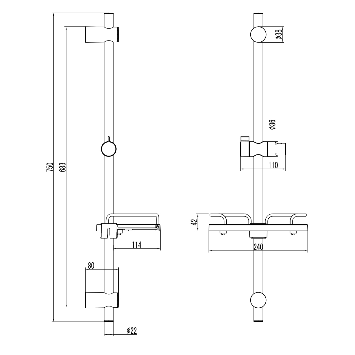 Стойка для душа Lemark LM3775GM с мыльницей, 750 мм, блистер, графит