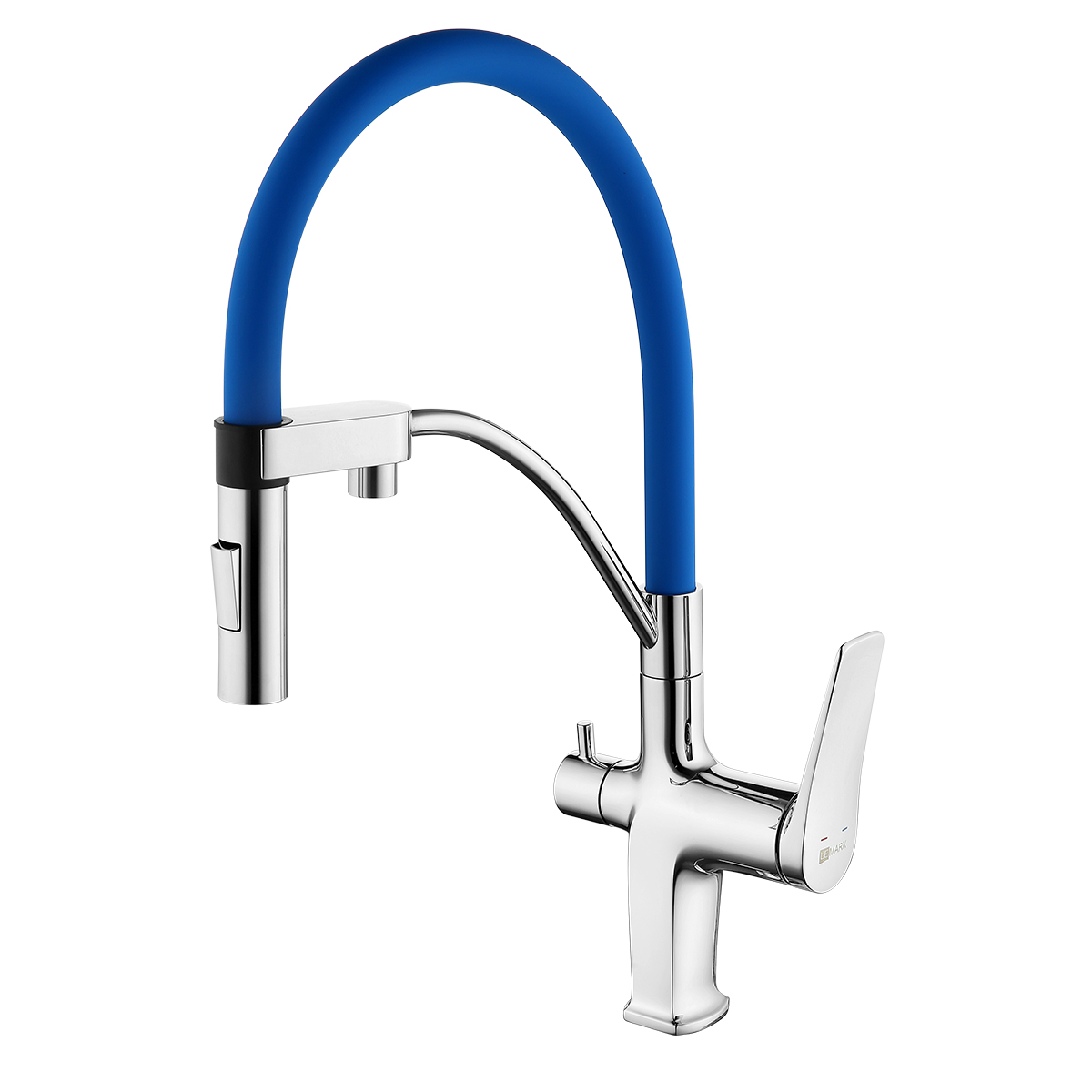 Смеситель Lemark Комфорт LM3074C-Blue для кухни с подключением к фильтру, хром/синий