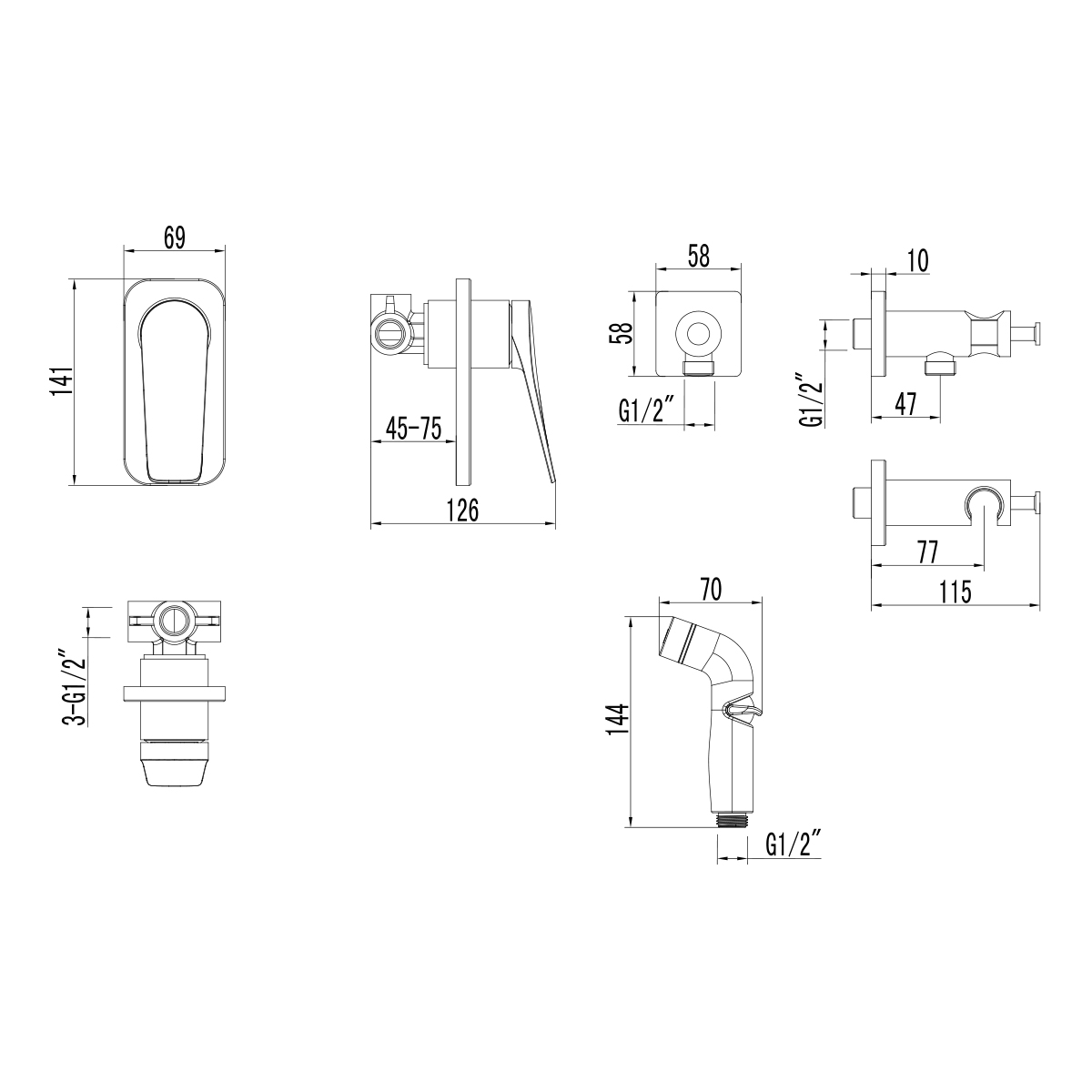 Смеситель Lemark Бронкс LM3719BL с гигиеническим душем, встраиваемый, черный
