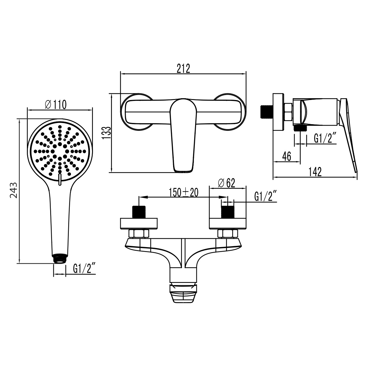 Смеситель Lemark Бронкс LM3703GM для душа, графит