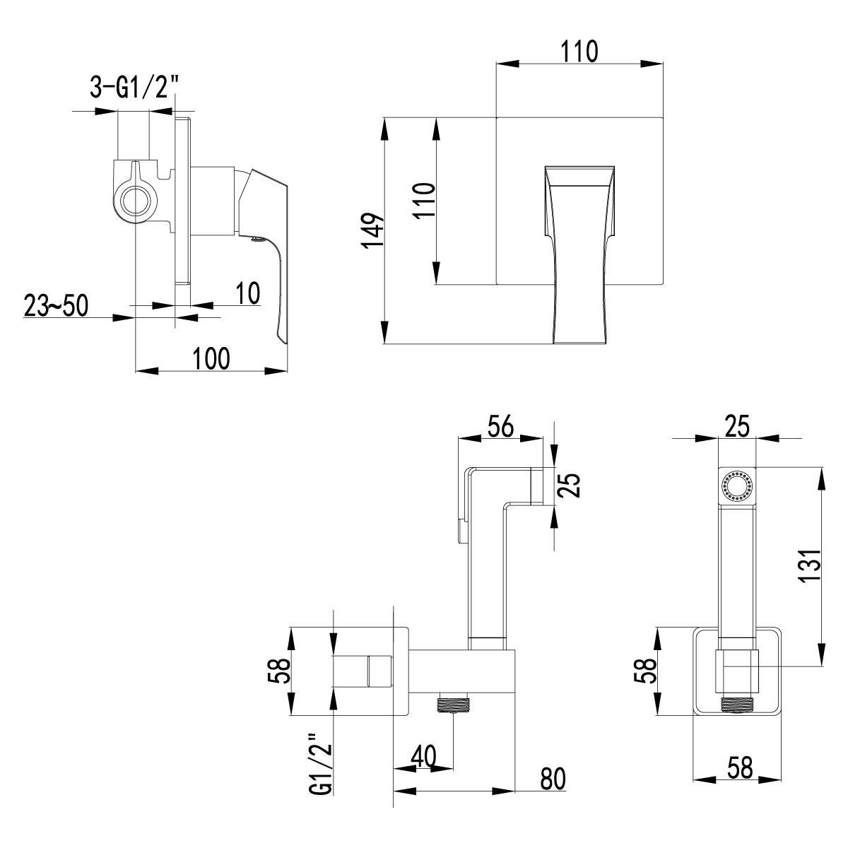 Смеситель Lemark Юнит LM4519C с гигиеническим душем, встраиваемый, хром