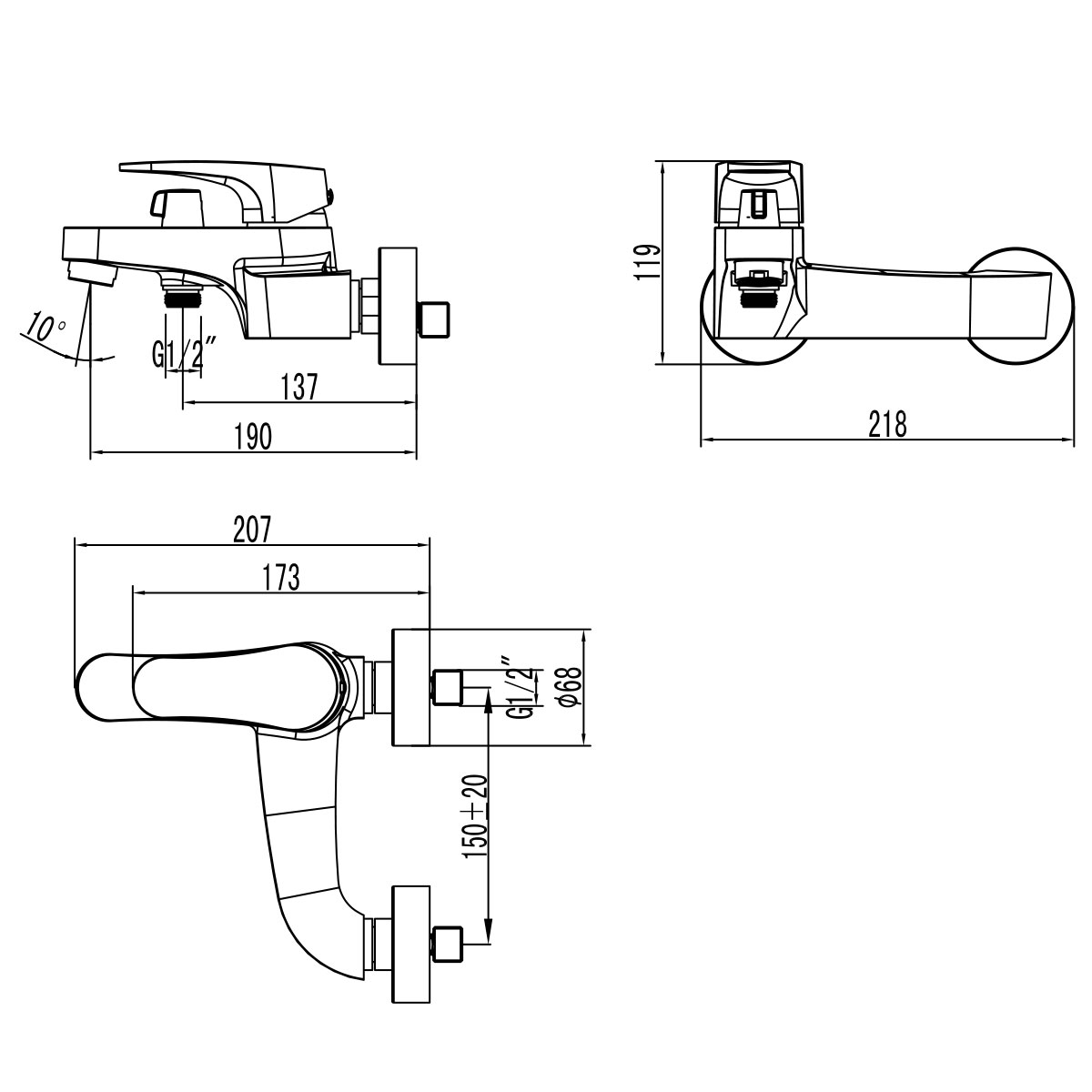Смеситель Lemark Шифт LM4334C для ванны, хром