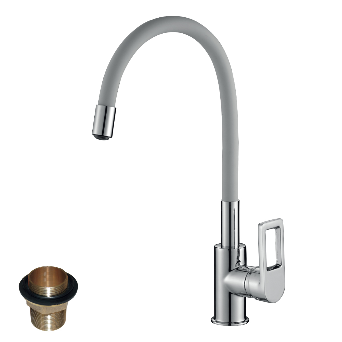 Смеситель Rossinka Z35-35U-Gray для кухни с гибким цветным изливом, хром