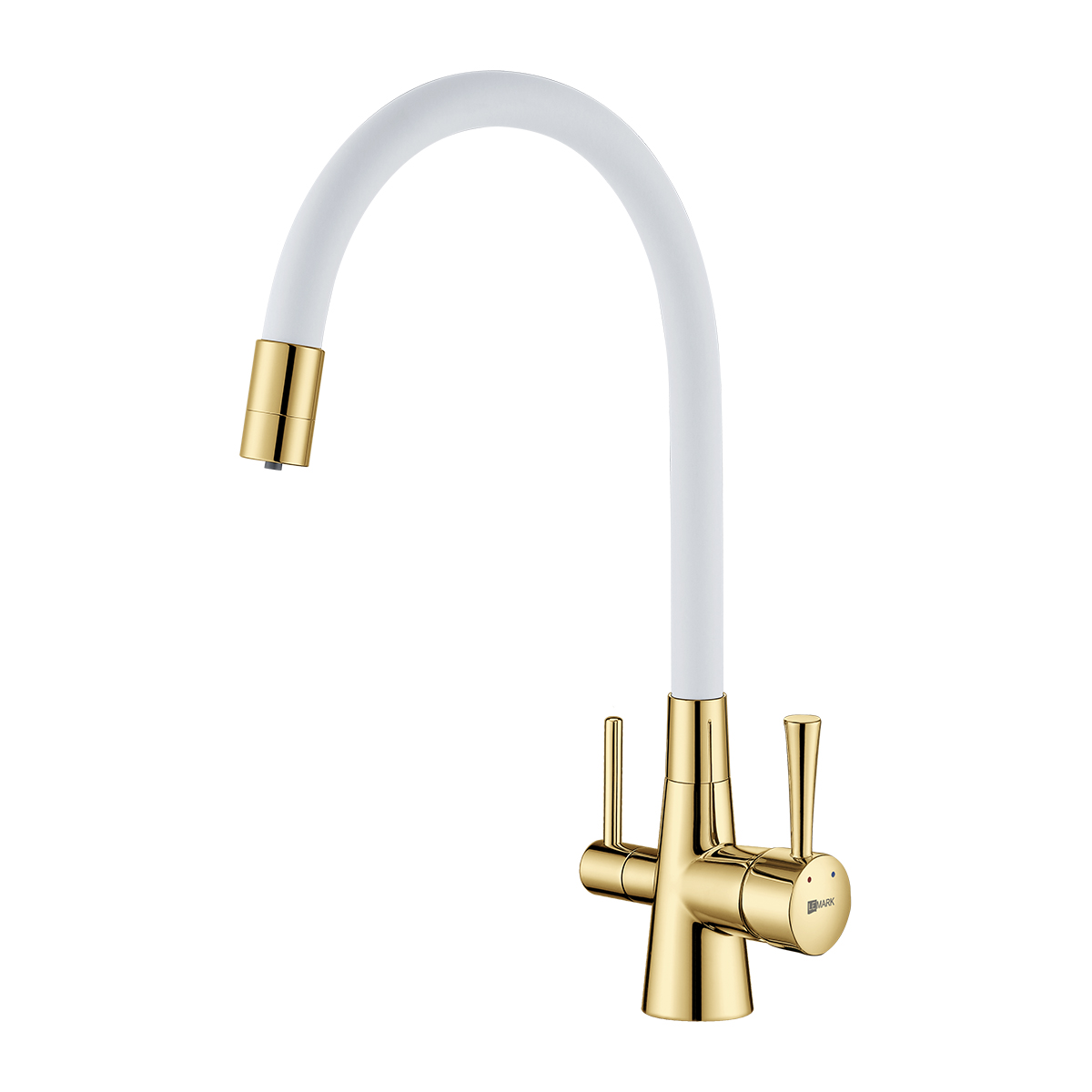 Смеситель Lemark Комфорт LM3075G-White для кухни, гибкий излив, подкл. к фильтру, золото/белый