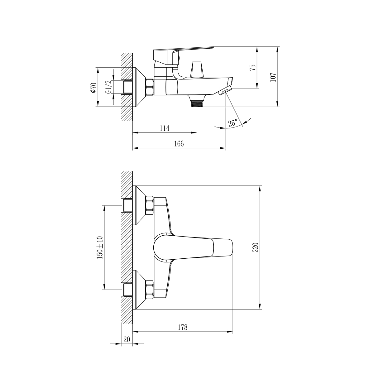 Смеситель Rossinka S35-31 для ванны, хром