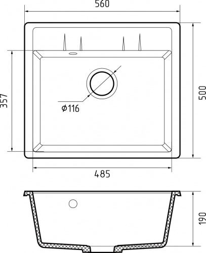 Мойка кухонная GranFest QUADRO GF-Q-561 1-чаш. 560*500 мм графит фото 5