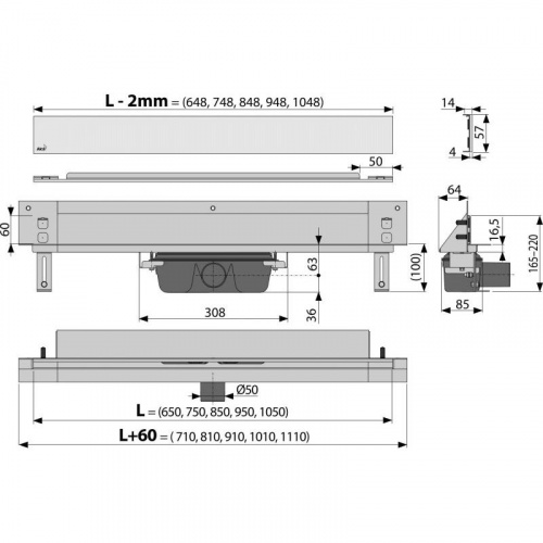 Spa - Дренажная система для монтажа в стену (Нержавеющая сталь матовая), арт. APZ5-SHADE-650 фото 2
