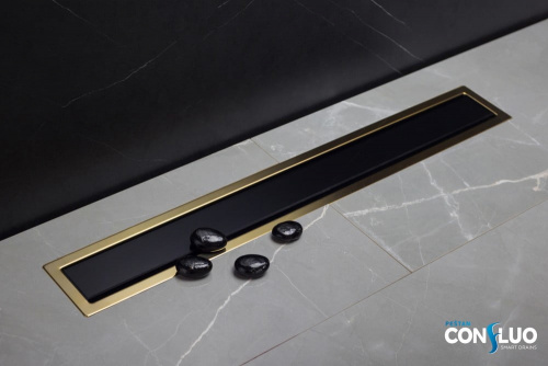 Душевой лоток Pestan Confluo Premium Black Glass Line 550 Gold фото 5