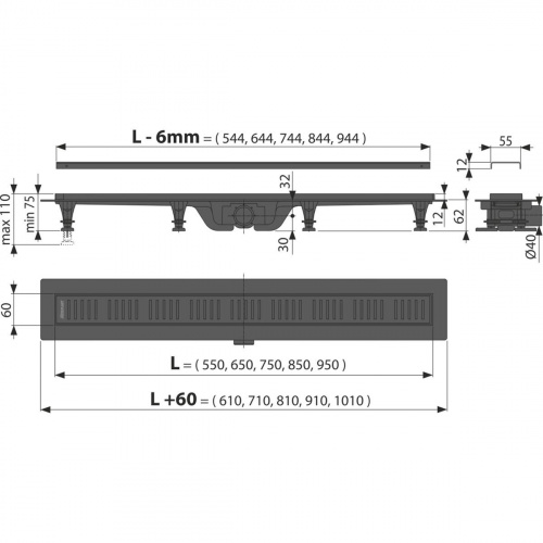 Водоотводящий желоб с порогами для перфорированной решетки, черный-мат, арт. APZ10BLACK-650M фото 2