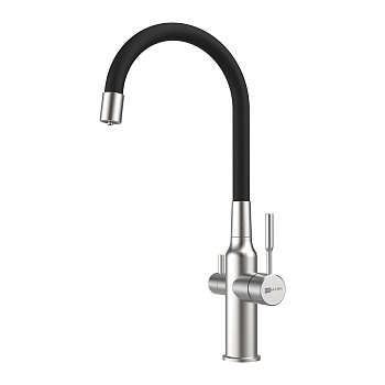 Смеситель Lemark Эксперт LM5083S-Black для кухни с подключением к фильтру, сталь/черный