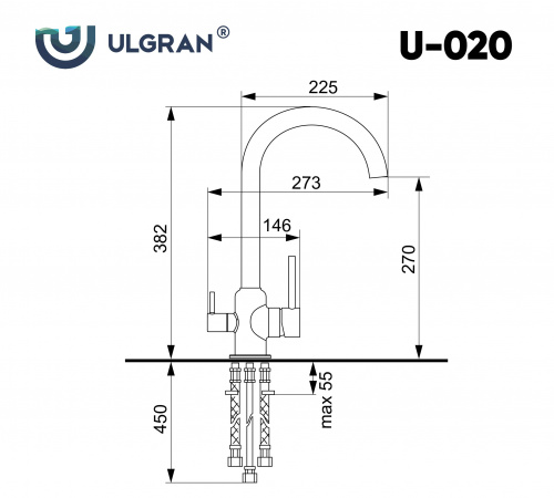 Смеситель для кухни ULGRAN U-020-304, нержавеющая сталь фото 2