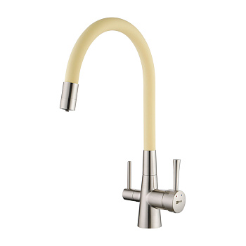 Смеситель Lemark Комфорт LM3075BN-Beige для кухни, гибкий излив, подкл.  к фильтру, никель/бежевый