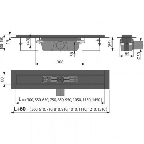 Водоотводящий желоб с порогами для перфорированной решетки, черный-мат, арт. APZ1BLACK-1050 фото 2