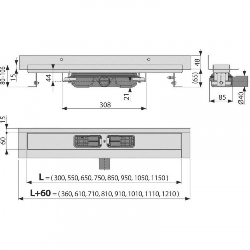 APZ116-1050 Водоотводящий желоб с порогами для цельной решетки и фиксированным воротником к стене фото 2