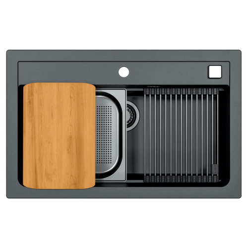Мойка кухонная Alveus Granital Atrox 40 Carbon-G91 790х500х195 с сифоном, черная фото 4