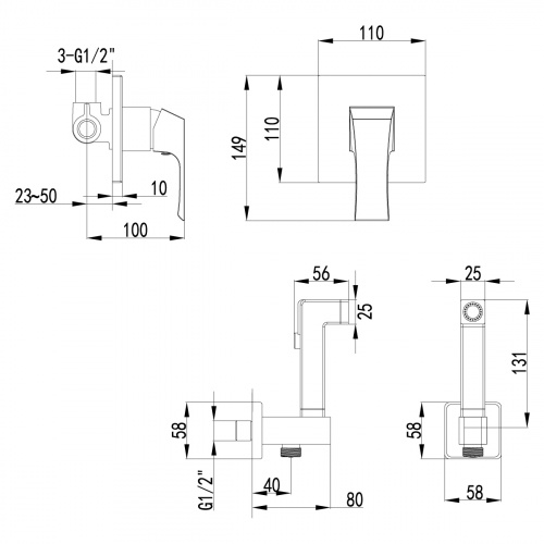 Смеситель Lemark Unit LM4519C с гигиеническим душем встраиваемый, хром фото 2