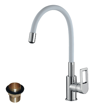 Смеситель Rossinka Z35-35U-White для кухни с гибким цветным изливом, хром