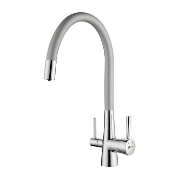 Смеситель Lemark Комфорт LM3075С-Silver для кухни, гибкий излив, подкл. к фильтру, хром/серебристый