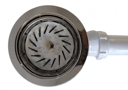 Сифон двойной Granula GRAND 3 1/2 с круглым переливом и винтом и отводом металл (341-11-24) фото 2