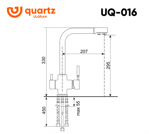 Cмеситель для кухни ULGRAN Quartz UQ-016-09, асфальт фото 2