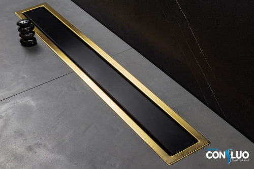 Душевой лоток Pestan Confluo Premium Black Glass Line 750 Gold фото 3