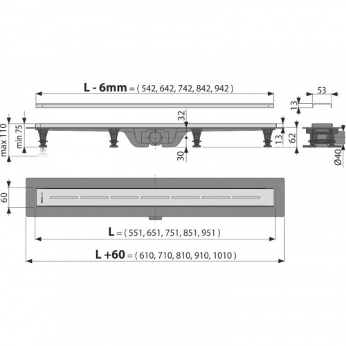 Водоотводящий желоб с порогами для перфорированной решетки, арт. APZ18-650M фото 2