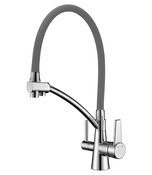 Смеситель Lemark Комфорт LM3071C-Gray для кухни с подключением к фильтру, хром/серый