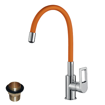 Смеситель Rossinka Z35-35U-Orange для кухни с гибким цветным изливом, хром/оранжевый