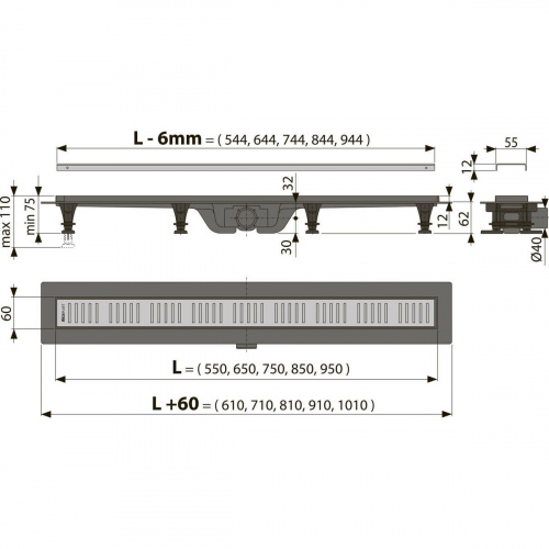 Simple - Водоотводящий желоб с порогами для перфорированной решетки, арт. APZ10-950M фото 2