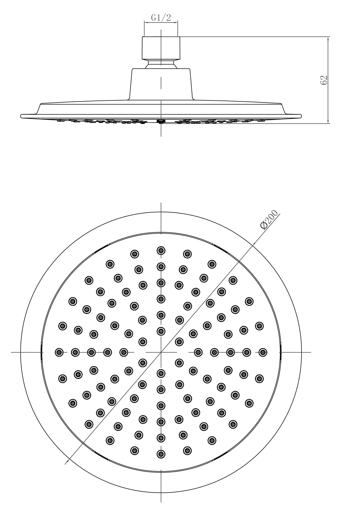 Душевая лейка Lemark LM8033C верхняя, 1-функциональная, круглая, d 200 мм, хром