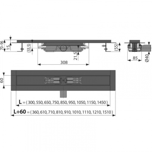 Водоотводящий желоб с порогами для перфорированной решетки, черный-мат, арт. APZ101BLACK-650 фото 2