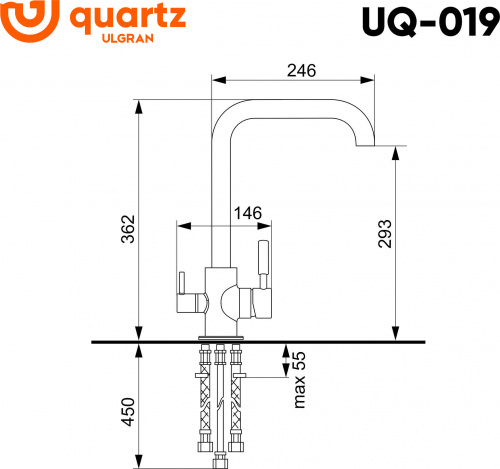 Смеситель для кухни ULGRAN Quartz UQ-019-09, асфальт фото 2