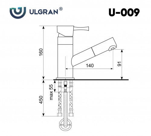 Смеситель для кухни Ulgran U-009-309, темно-серый фото 2