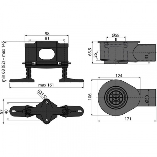 Низкий cифон DN50 и комплект регулируемых ног, арт. APZ-S9 фото 2