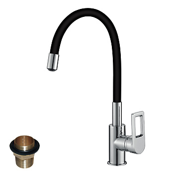 Смеситель Rossinka Z35-35U-Black для кухни с гибким цветным изливом, хром