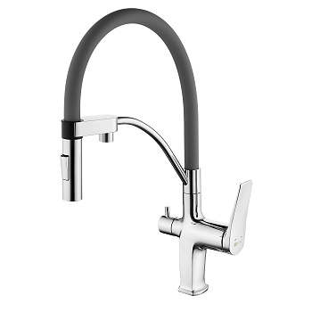 Смеситель Lemark Комфорт LM3074C-Gray для кухни с подключением к фильтру, хром/серый