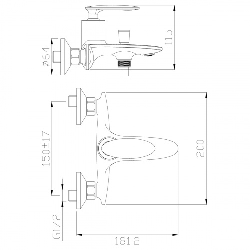 Смеситель Rossinka RS30-31 для ванны с душем одноручный (35мм) с коротким изливом, хром фото 2