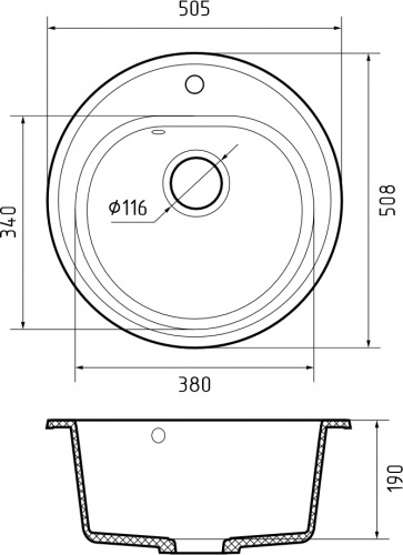 Мойка кухонная GranFest RONDO GF-R-510 D=508 мм графит , мрамор фото 3