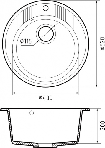 Мойка кухонная GranFest RONDO GF-R-520 D=520 мм графит, мрамор фото 3