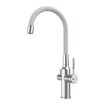 Смеситель Lemark Эксперт LM5083S-White для кухни с подключением к фильтру, сталь/белый