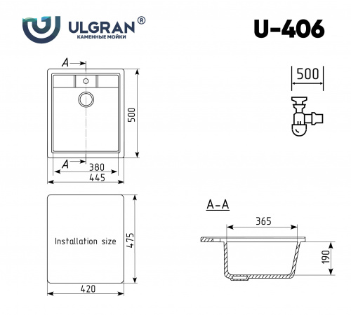 Мойка кухонная Ulgran U-406-343, антрацит фото 2