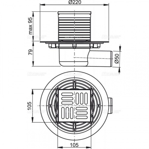 Сливной трап 105 × 105/50, подводка – боковая, решетка – нержав., гидрозатвор – мокрый, арт.APV1311 фото 2